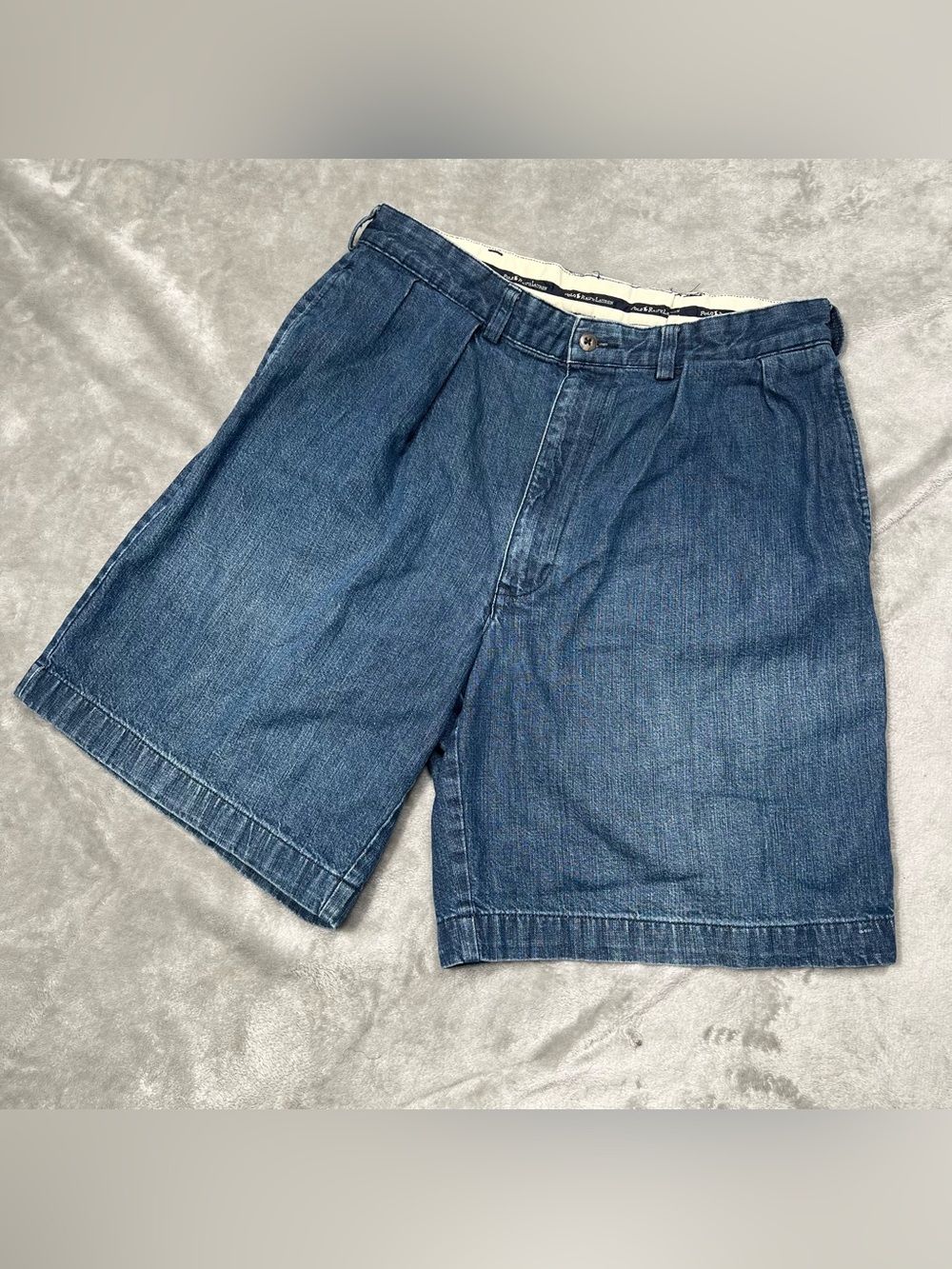 Vintage Polo Ralph Lauren Tyler Denim Shorts Mens 30 Blue Pleated Preppy Baggy